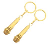 TOVINANNA 2 Piezas Llavero de Micrófono Metálico Dorado Diseño Realista, Ligero y Portátil, Accesorio Musical Adecuado para Noches de Karaoke y Obsequio para Cantantes