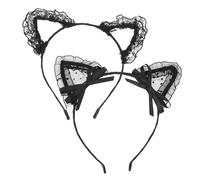 TOVINANNA 2 Piezas Venda Gato Cosplay Diadema Diademas Con Orejas De Animales Diadema De Encaje Elegante Diadema De Niñas Tocado De Oreja De Animal Diadema Con Orejas De Conejo Black Tela