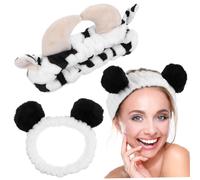 TOVINANNA 2piezas Conjunto De Diademas Maquillaje Con Orejas De Vaca y Panda Diadema Elástica Suave Para Spa Lavado Facial y Cuidado De Piel Para Mujeres y Niñas