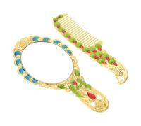 TOVINANNA 2piezas Unidades Espejos Portátiles De Mano Retro y Peines Juego Compacto Versátil para Maquillaje y Viaje Diseño Vintage Dorado