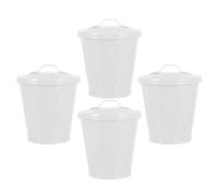 TOVINANNA 4 Cubos de Basura de Metal con Tapa Mini Contenedores de Residuos para Escritorio Compactos Diámetro 9 X Alto 95 CM Color Blanco Ideales para Oficina Cocina y Dormitorio