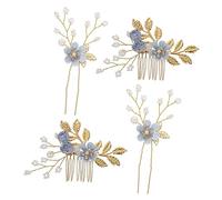 TOVINANNA 4piezas Pequeñas Diademas De Flores Azules Para Mujeres Accesorios De Novia Pequeños Peines Para Cabello Accesorios Para Bodas y Eventos Especiales