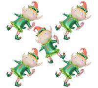 TOVINANNA 5 Globos Navideños de Aluminio Verde para Decoración Segura en Fiestas de Navidad Diseño de Duende, Resistentes y No se Rompen Fácilmente