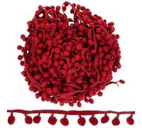 TOVINANNA Adorno de Flecos para Cortinas y Ropa Pompones de Peluche Cinta Étnica de 22 CM de Ancho y Bolas de 12 CM Color Vino Tinto 20 Piezas para Manualidades y Decoración Textil