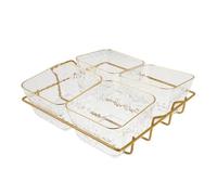 TOVINANNA Bandeja Acrílica Separadora para Aperitivos con 4 Compartimentos Base Metálica Dorada Transparente Adecuado para Bares Ktv Salones de Belleza y Fiestas Reutilizable