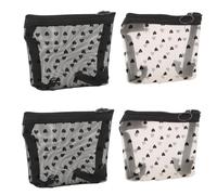 TOVINANNA Bolsa de Cosméticos Portátil de Nailon Pequeña Estampado de Corazones 4 Piezas 2 Beige Claro 2 Negro Ónix Minibolsas de Malla Cremallera para Maquillaje Viaje y Organización