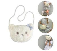 TOVINANNA Bolso Bandolera para Niña Forma de Oso de Peluche Felpa Blanca Cadena de Perlas Decorativa Bolso Pequeño Cruzado para Uso Diario y Fiestas