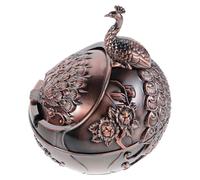 TOVINANNA Cenicero Metálico Vintage para Mesa con Tapa a Prueba de Viento Resistente y Anti-Caídas Color Rojo Cobre con Diseño de Cabeza de Pavo Real Adecuado para Uso Interior y