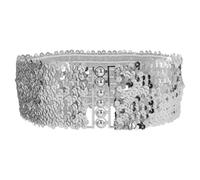 TOVINANNA Cinturón de Lentejuelas Plateado Estilo Europeo para Mujer, Cinturón Elástico Ancho para Fiestas y Eventos Sociales, Dimensiones 48.50X7.00X1.00Cm