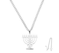 TOVINANNA Collar Colgante de Menorá Judía de Acero Inoxidable, Colgante Festivo de Janucá Hueco en Color Acero, Accesorio de Joyería Religiosa para Mujer, Obsequio de Navidad Elegante