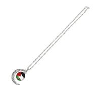 TOVINANNA Collar Con Bandera De Palestina y Colgante Luna Hueco, Aleación Plateada Brillante, Unisex, Uso Diario y Obsequio Especial, Cadena Decorativa Palestina Ajustada