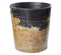 TOVINANNA Cubo de Basura Redondo de Cuero Retro sin Tapa Tamaño Grande Papelera Ecológica para Baño Dormitorio y Oficina Contenedor de Residuos Vintage Estampado de Mapa Negro