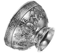 TOVINANNA Cuenco de Ofrendas Vintage de Latón Envejecido Diseño de Dragón y Fénix Cuenco de Culto para Templo y Meditación para Altar Conmemorativo Adorno Ritualístico