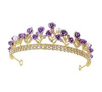 TOVINANNA De Rosa Diadema Hippie Tiara Para Mujer Tiaras Diadema Nupcial Boda Chica Vid De Pelo De Novia Tiara Alta Tocado De Flores Decoración Banda Diamantes De Imitación Púrpura