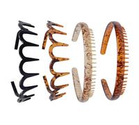 TOVINANNA Diademas Unisex Resistentes al Impacto 4 Piezas Dientes Tipo U y Resina Oxford, Colores Negro y Café Oscuro, Accesorios Antideslizantes para Peinar y Sujetar Cabello Largo