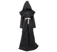 TOVINANNA Disfraz de Sacerdote Medieval Capucha para Hombre, Túnica de Poliéster Negro para Halloween y Fiestas, Estilo Retro y Look Encantador para Cosplay
