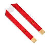 TOVINANNA Estola Reversible Bordada Cruz y Borlas para Ceremonia Nupcial Chal Clerical Suave de 135 CM para Pastor Capa Doble Cara Rojo y Blanco para Boda Religiosa
