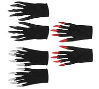 TOVINANNA Guantes de Disfraz de Halloween Uñas de Garra de Gato 3 Pares Negro Rojo Plata Accesorios para Cosplay y Fiesta Guantes Largos Diseño de Calavera y Brillo Duradero