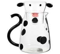 TOVINANNA Jarra de Agua Fría de Vidrio Transparente 1800ml Diseño de Vaca de Dibujos Animados, Juego Taza Multifuncional para Té, Leche y Bebidas Hogar
