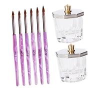 TOVINANNA Juego De 10 Pinceles Para Pintar Uñas Con 2 Tapas De Vaso Octagonal Acrílico, 6 Lápices 3d De Pelo De Punta Fina, Kit Manicure Profesional Para Arte De Uñas Detallado y Decoración