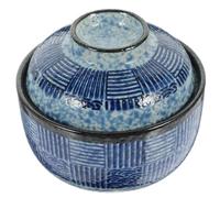 TOVINANNA Juego de Cuencos de Sopa Japonesa de Cerámica con Tapa y Cuchara Tazón de Ramen Pequeño Estilo Edo para Microondas Tazón de Arroz para Sushi Vajilla Multifunción para Servir y