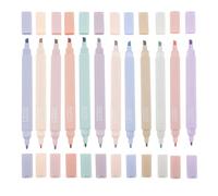 TOVINANNA Marcadores Fluorescentes de Doble Punta 12 Colores Pastel Bolígrafos Escolares Punta Suave y Cuerpo Cuadrado para Resaltar y Tomar Notas Estudio y Oficina