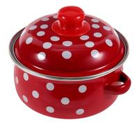 TOVINANNA Olla para Sopa Esmaltada de 1.1L Doble Asa, Tapa Gruesa, Plano para Calentamiento Uniforme, Mango Anti-Quemaduras, Utensilio de Cocina Doméstico para Estufa de Gas