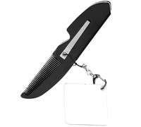 TOVINANNA Peine Plegable Pequeño para Barba y Bigote Espejo Cuadrado, Peine de Dientes Finos Portátil y Ligero para Hombres, Llavero Compacto Adecuado para Viaje y Cuidado Personal