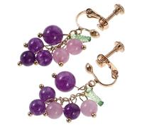 TOVINANNA Pendientes de Clip para Mujer Forma de Uva Transparente Púrpura, sin Perforación, Acabado Brillante y Diseño Atractivo para Trabajo y Fiestas