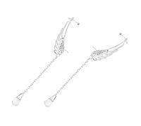 TOVINANNA Pendientes Largos Alas De Ángel De Cristal Plateados Cadena Colgante Para Mujer Fiesta y Uso Nocturno Elegante