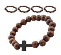 TOVINANNA Pulsera de Cuentas de Madera Elástica con Cruz Católica 5 Piezas Color Marrón Joyas de Oración Cristiana para Hombre y Mujer Pulsera de Fe Versátil para Uso Diario y Culto