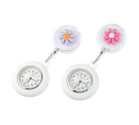TOVINANNA Reloj de Bolsillo Silicona Diseño de Margaritas Pequeñas, Reloj Colgante para Enfermera, Conjunto 2 Piezas, Colores Rosa Fucsia y Morado, Resistente y Decorativo para Uso Diario