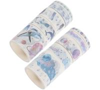 TOVINANNA Set de Cintas Washi Adhesivas Decorativas de Papel 8 Rollos Colores Vivos Diseño Océanos de Estrellas para Manualidades Scrapbooking y Agendas