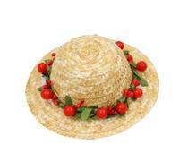 TOVINANNA Sombrero de Paja Adecuado para Uso Diario y Sesiones Fotográficas Suave y Amable Piel Diseño Creativo de Flores Rojas para Perro