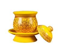 TOVINANNA Taza Artesanal de Cerámica para Ofrendas Budistas, Color Amarillo Brillante, Resistente al Envejecimiento, Adecuado para Rituales y Adoración en Familia