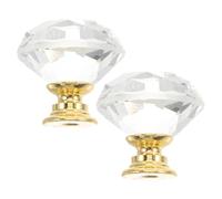 TOVINANNA Tiradores de Puerta de Cristal para Armarios y Cajones, Perillas Transparentes Base Metálica Dorada, Pack de 2, Uso en Muebles de Dormitorio y Tocador