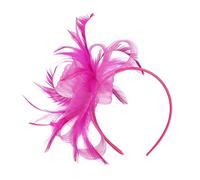 TOVINANNA Tocado Velo y Plumas para Mujer, Pinza y Diadema Ajustable, Color Rosa Fucsia, Accesorio para Bodas y Fiesta de Té, Sombrero Fascinador Elegante para Eventos Formales