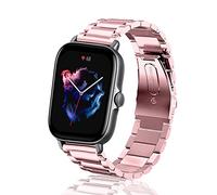 ToVioc 20mm Correa Compatible con Amazfit Active 2 Square/2/1, Bip 3/3 Pro, Caballero Elegante, Correa Reloj Metal Acero Inoxidable Compatibile con Amazfit GTS 4/4 Mini/3/2/2e/2 Mini - Rosado