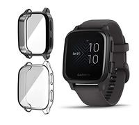 ToVioc Funda Compatible con Garmin Venu Sq Music Protectora Todo Incluido, [2 Piezas] [Flexible TPU] [Anti-Rasguños] Cáscara Protectora para Garmin Venu Sq - Negro & Transparente
