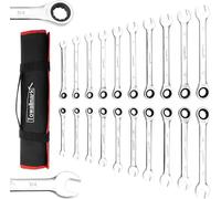 Towallmark Juego de llaves combinadas de trinquete de 20 piezas, cabeza fija y 72 dientes, SAE 1/4-3/4 pulgadas y métricas de 6-19 mm, acero al cromo vanadio con bolsa de almacenamiento