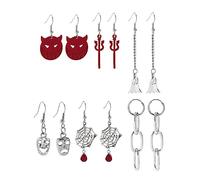 TOWARDSNAN 6 pares de aretes vibrantes para Halloween, cuernos de diablo, aretes colgantes de calavera para mujer, As shown in the figure, Metal