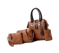 TOWARDSNAN Bolso de hombro multiusos 4 en 1 para mujer con cremallera y borlas, de piel sintética, asa superior, conjunto de bolso de mano, monedero, bolso cruzado de piel sintética, Brown