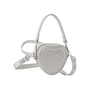 TOWARDSNAN Bolso de mano de poliuretano para niñas y mujeres, bolso pequeño en forma de corazón, bolso cruzado de hombro, versátil, moderno, ocio, elegante y simple, bolso de amor, Silver, One Size