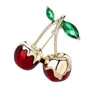 TOWARDSNAN Broche, broche de cerezas y frutas, broche de joyería de circonita cúbica verde, broche de cerezas para coleccionistas, As shown, Circonita artificial + aleación