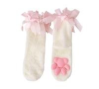 TOWARDSNAN Calcetines elegantes con patrón de patas de gatos, lazos decorativos, longitud media, mezcla de algodón para mujeres y hombres, suave, longitud media, otoño, beige, Altoa única