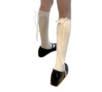 TOWARDSNAN Calcetines largos de algodón suave con lazo para mujer, a la moda, para estudiantes, elegantes medias hasta la rodilla, calcetines elegantes para mujer, blanco, Talla única