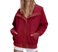 TOWARDSNAN Chaquetas de pana con capucha para mujer, sudadera casual con cremallera, abrigo de moda para otoño e invierno con bolsillos, chaqueta de manga larga para mujer, rosso, M