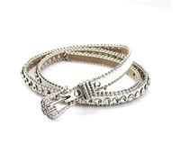 TOWARDSNAN Cinturón de piel con tachuelas y diamantes de imitación para vaqueros, hebilla de cinturón, blanco, Talla única