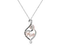 TOWARDSNAN Collar, collar de corazón doble de plata con texto en inglés "I Love You", para mujer, mamá, novia, día de la madre, día de San Valentín, As shown in the figure, Metal