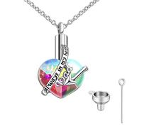 TOWARDSNAN Collar con colgante de urna de cremación de corazón con cristales de arco iris para cenizas, colgante conmemorativo, As shown in the figure, Acero inoxidable